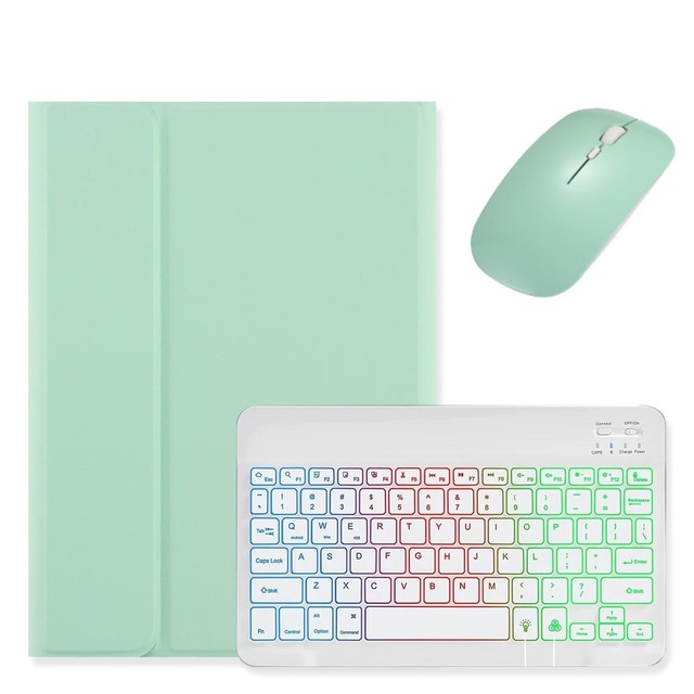 マウス付き iPadAir11インチ M4/M3/M2用の キーボードケース レインボーバックライト付き iPad Air 第5/4世代 10.9インチ用の キーボードカバー 可愛い マグネット分離式 女性 レディース,ミント+白