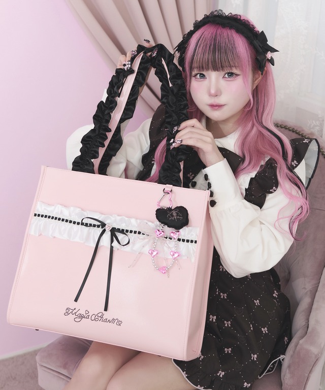 リボンフリルトートバッグ(ピンク)