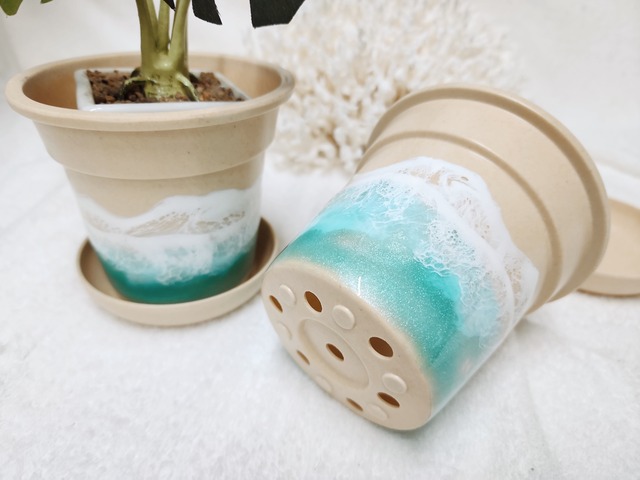 388.オーシャンレジンアート 植木鉢 穴あり