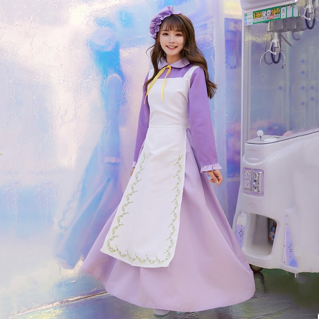 （4点）ハロウィン メイド ロング パープル 仮装 コスプレ パーティー ワンピース78824795