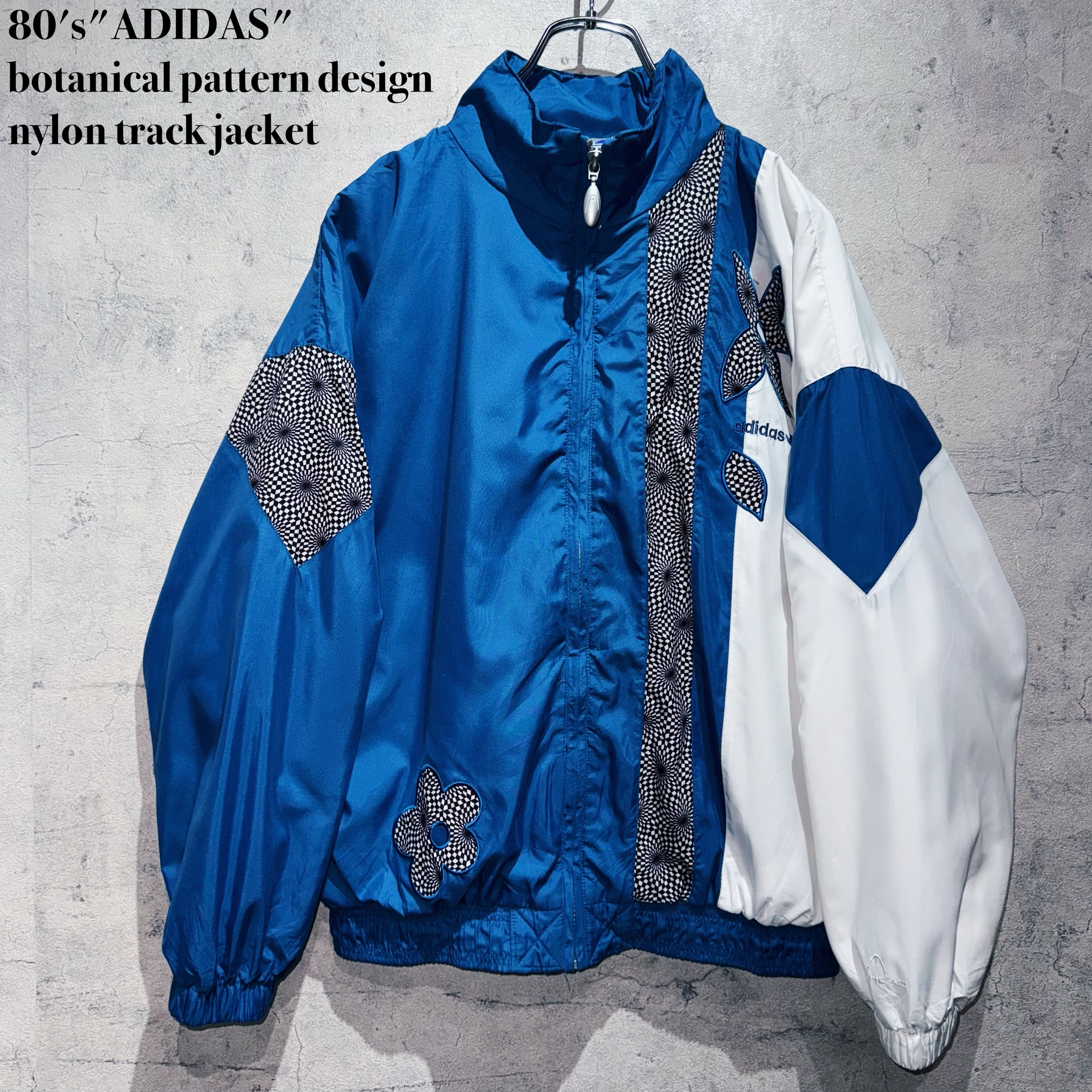 80's"ADIDAS"botanical pattern design nylon track jacket