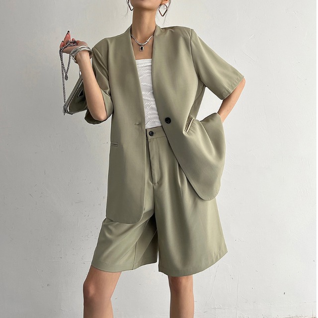 Collarless Jacket & Shorts Set（2color）［A0127］