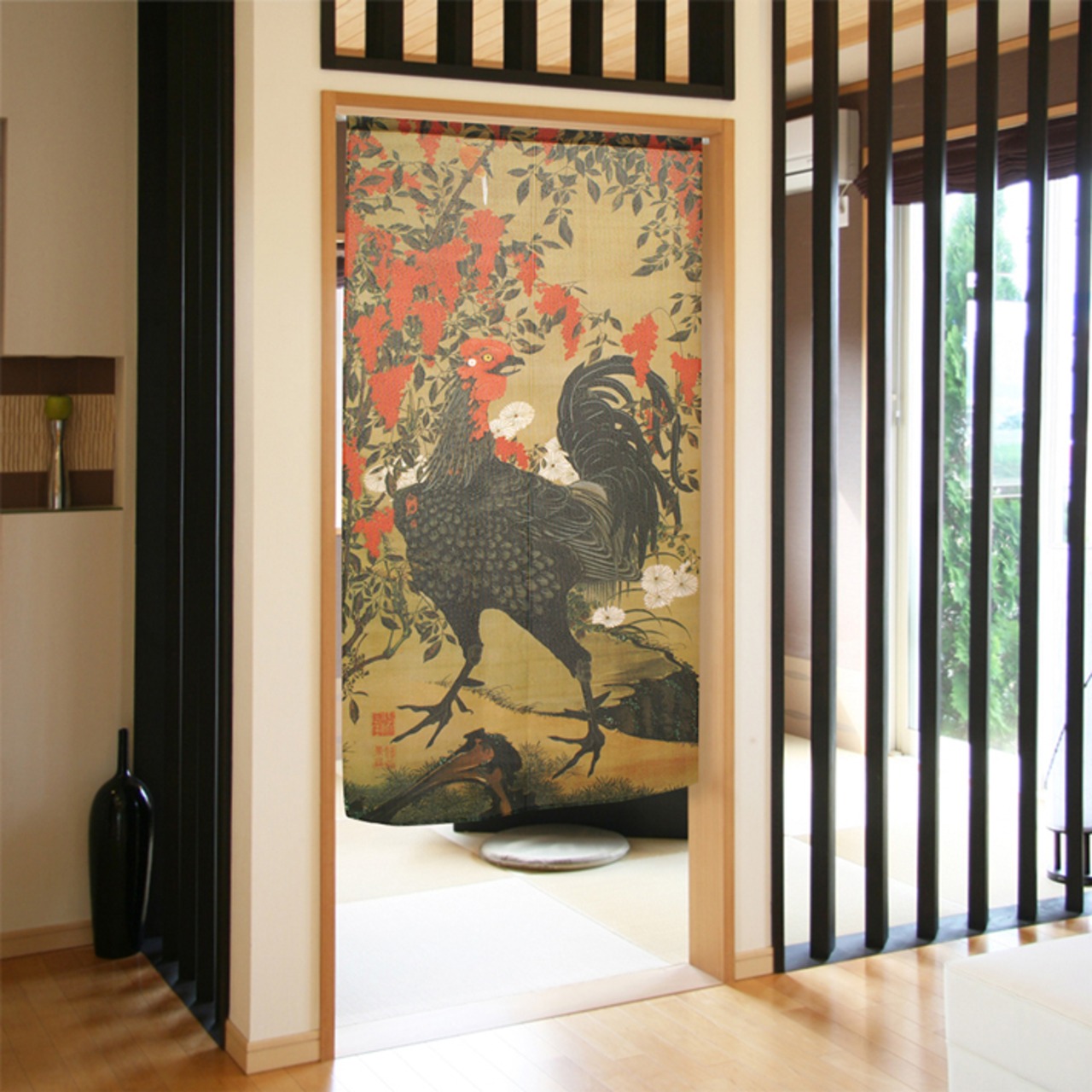 【受注生産】【のれん】伊藤若冲　南天雄鶏図　幅85ｘ丈150cm 91246