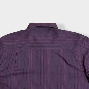 【HAGGAR】LARGE ビッグサイズ ストライプ ポリシャツ 長袖シャツ カジュアルシャツ ディープパープル US古着
