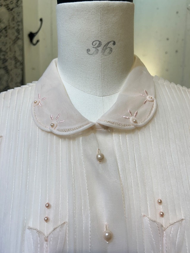 50's flower pink sheer blouse