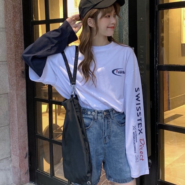 トップス Tシャツ 白シャツ 白トップス ビッグT 袖あり 長袖 萌袖