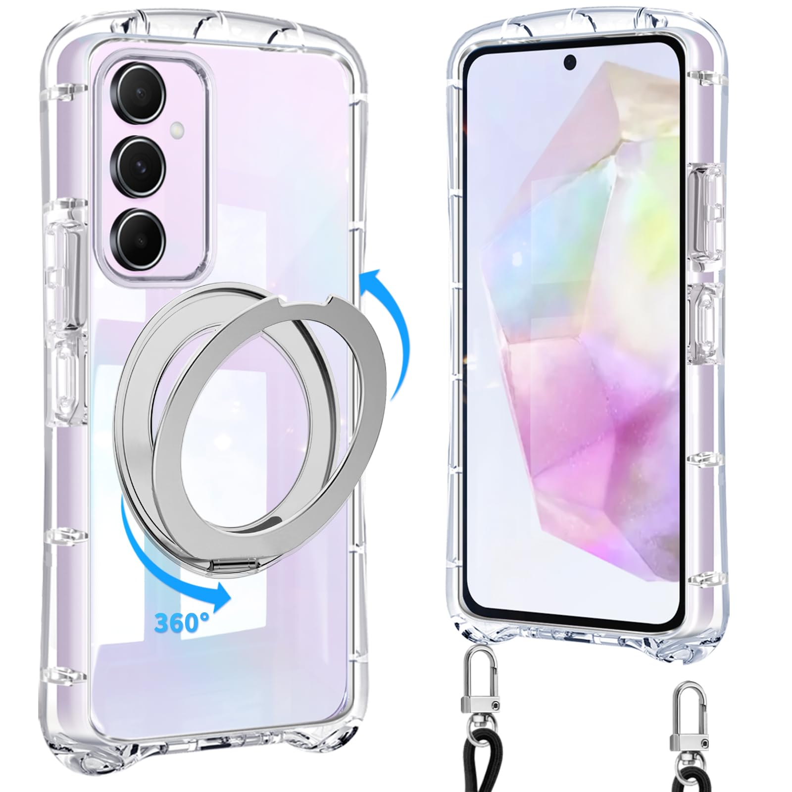 Loodoomo Galaxy A55 5G 用の ケース ショルダー リング付き クリア SC-53E SCG27 肩掛け 全透明