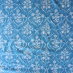 ブロックプリント生地【50cm単位】インド綿  花柄 ブルー×白 #36010-BL1