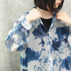 藍 blue & white see-through design shirt