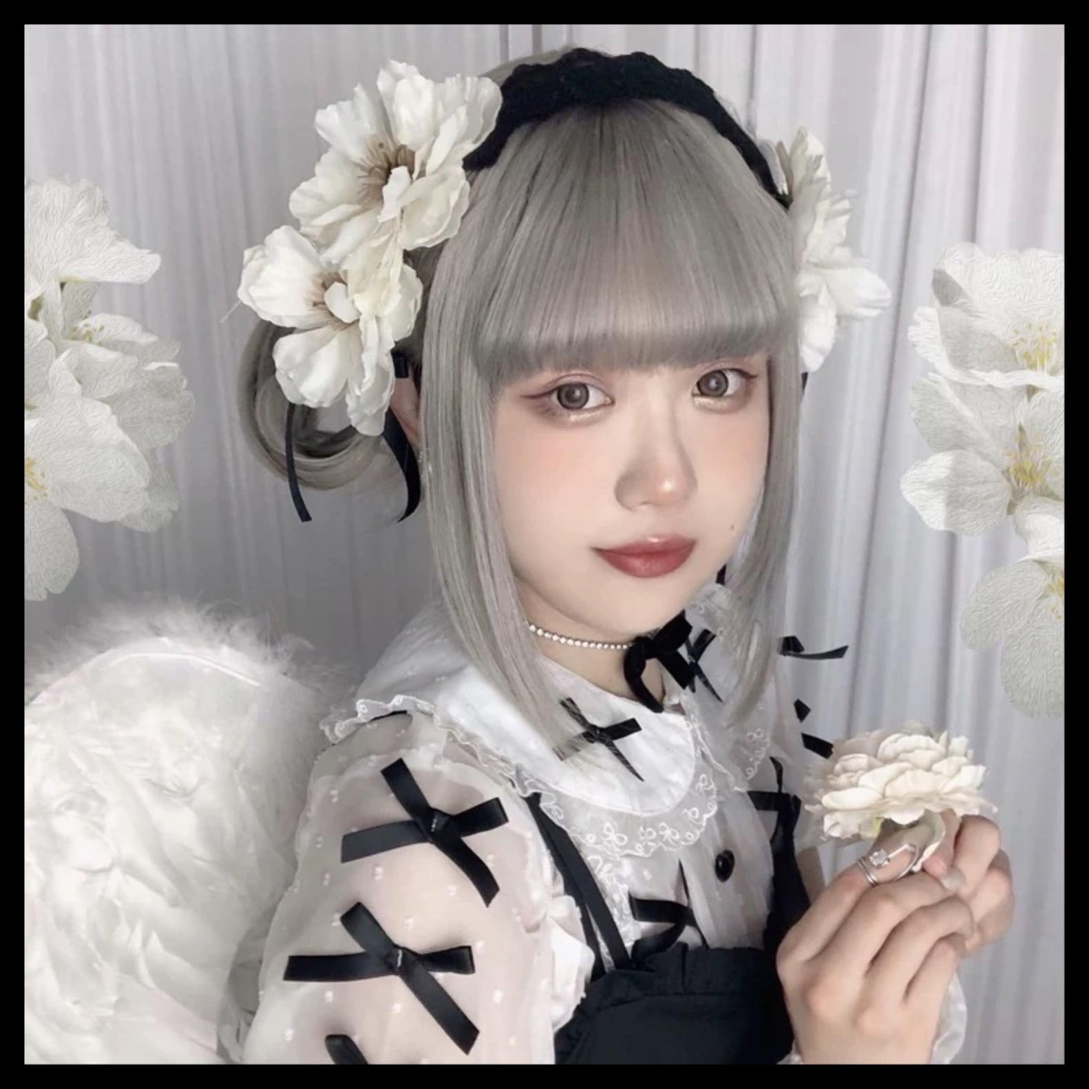 【オーダー】おまんじゅう ヘッドドレス *フラワー×モノクロ×フリル* お取り寄せ】ロリィタ 量産 フラワー ヘッドドレス 13色 | LOUIS