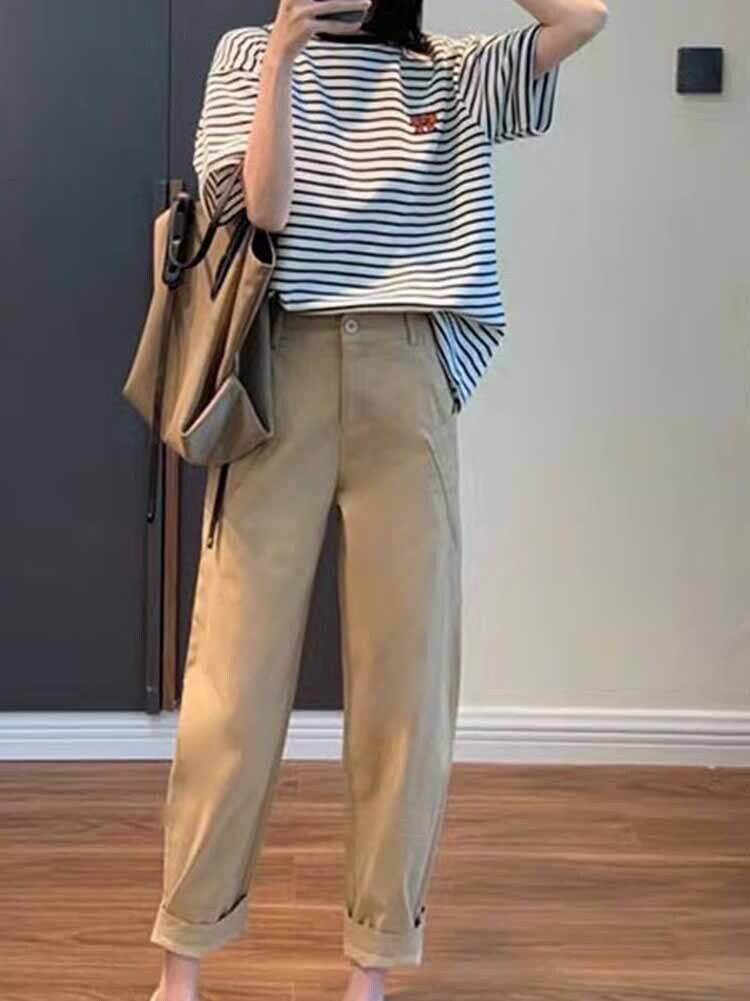 ボーダーtシャツ カジュアルパンツ コーデ完成2点セット 半袖 カーゴパンツ 大きいサイズ 韓国 Ch4496 可愛い大きいサイズ韓国レディースファッション通販 Chulachula チュラチュラ