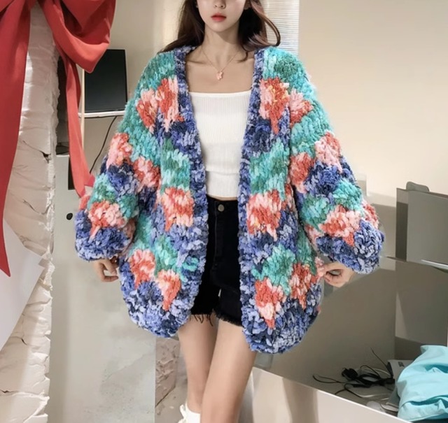 colorful volume knit jacket【2024090904】