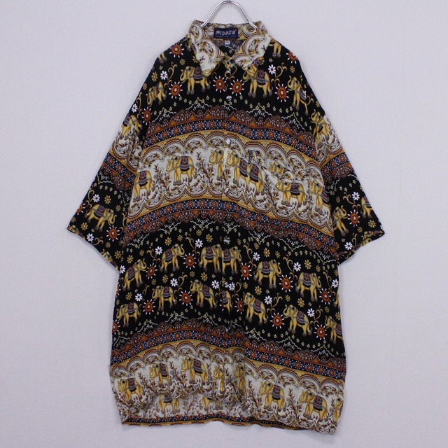 【Caka act2】Ethnic Total Pattern Loose S/S Shirt