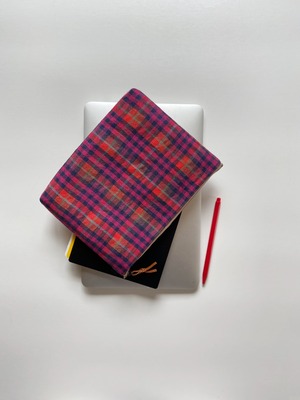 【23cm】Hand-woven big pouch / Madras check  手織り大きめポーチ マドラスチェック