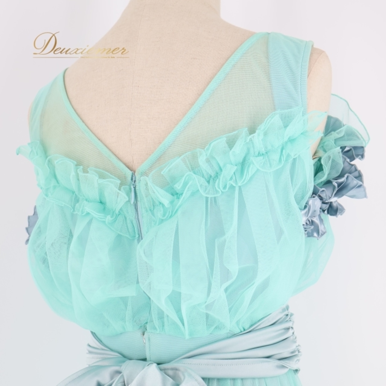 社交ダンス 衣装 チャコット Chacott スタンダードドレス ドレス ワンピース ペパーミント フリル プリーツ 日本製 レース パーティ 発表会 リボン ブルー 水色 緑 黄緑 ブルー系 グリーン系 フェミニン サイズS おしゃれ ダンス用 かわいい ボリューム感 軽やか