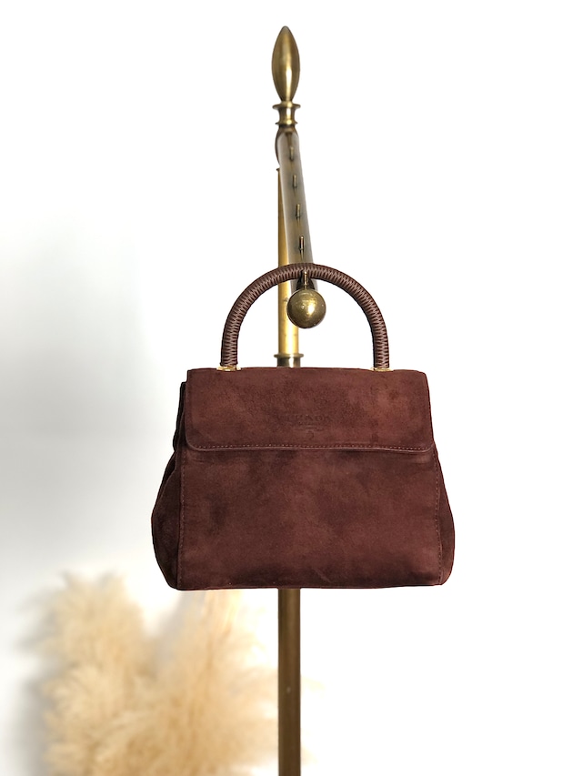 PRADA プラダ ハンドバッグ ブラウン ロゴ スエード vintage ヴィンテージ オールド 8st8tj