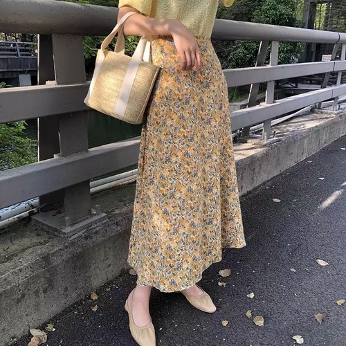 《即納》シフォンフラワーAラインスカート　　　　《韓国ファッション　オルチャン》
