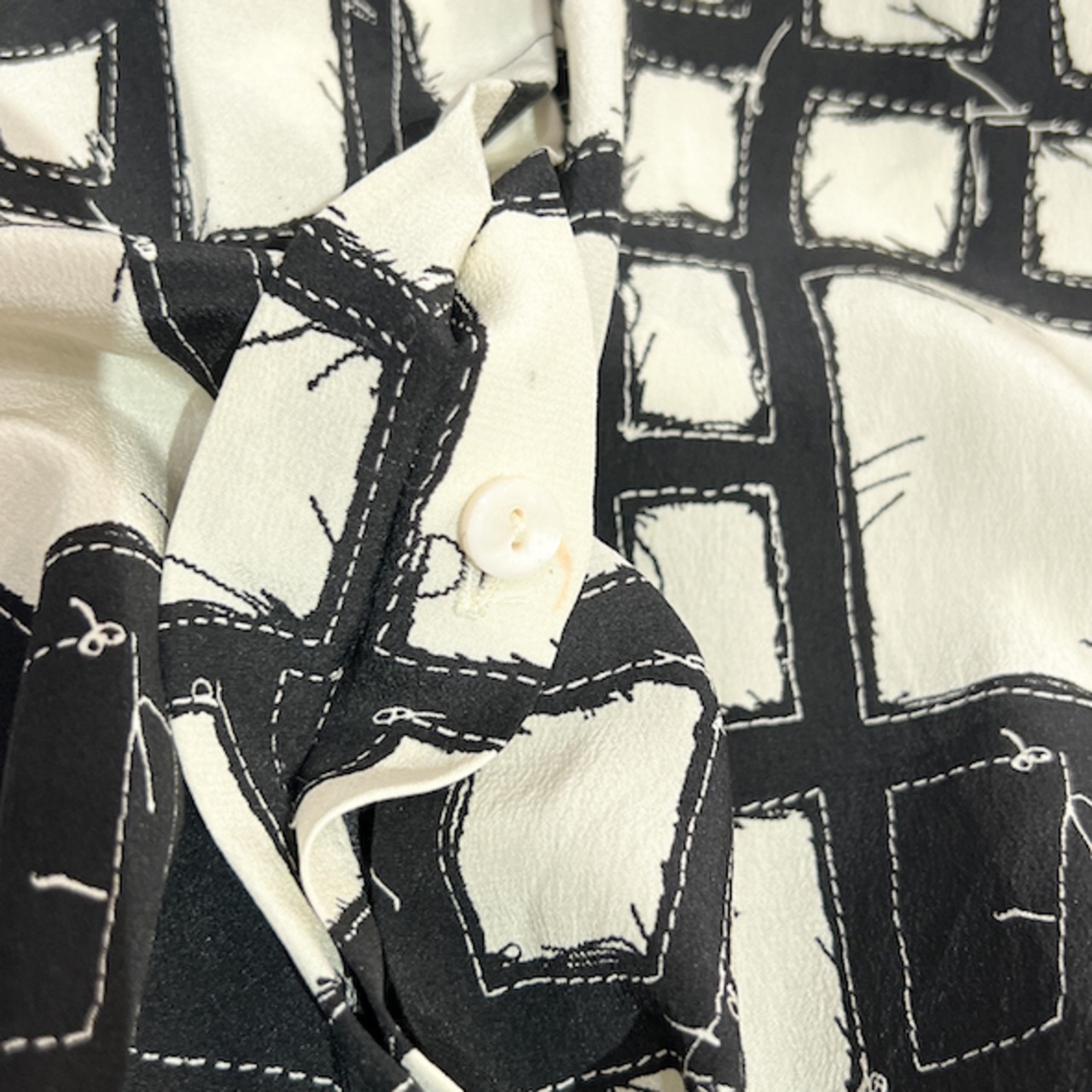 シルク100% イタリア製 Max Mara マックスマーラ 総柄 長袖 シャツ ワンピース サイズ 42/ブラック×ホワイト系 レディース