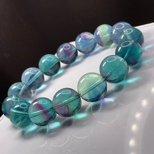 f137透明度あり☆ブルーグリーン系大玉フローライトブレスレット