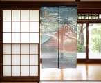 和柄のれん　赤富士　幅85×丈150cm　中国製　市松柄レース【AM11時までのご入金で当日出荷】5070