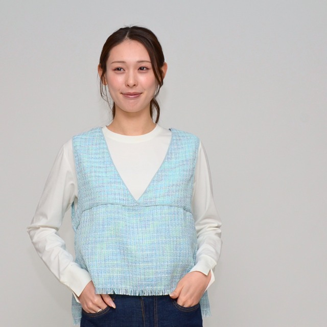【夏のプラスワン】  サマーツイード・フリンジベスト  ‐ LER-2627 ミント系 ‐