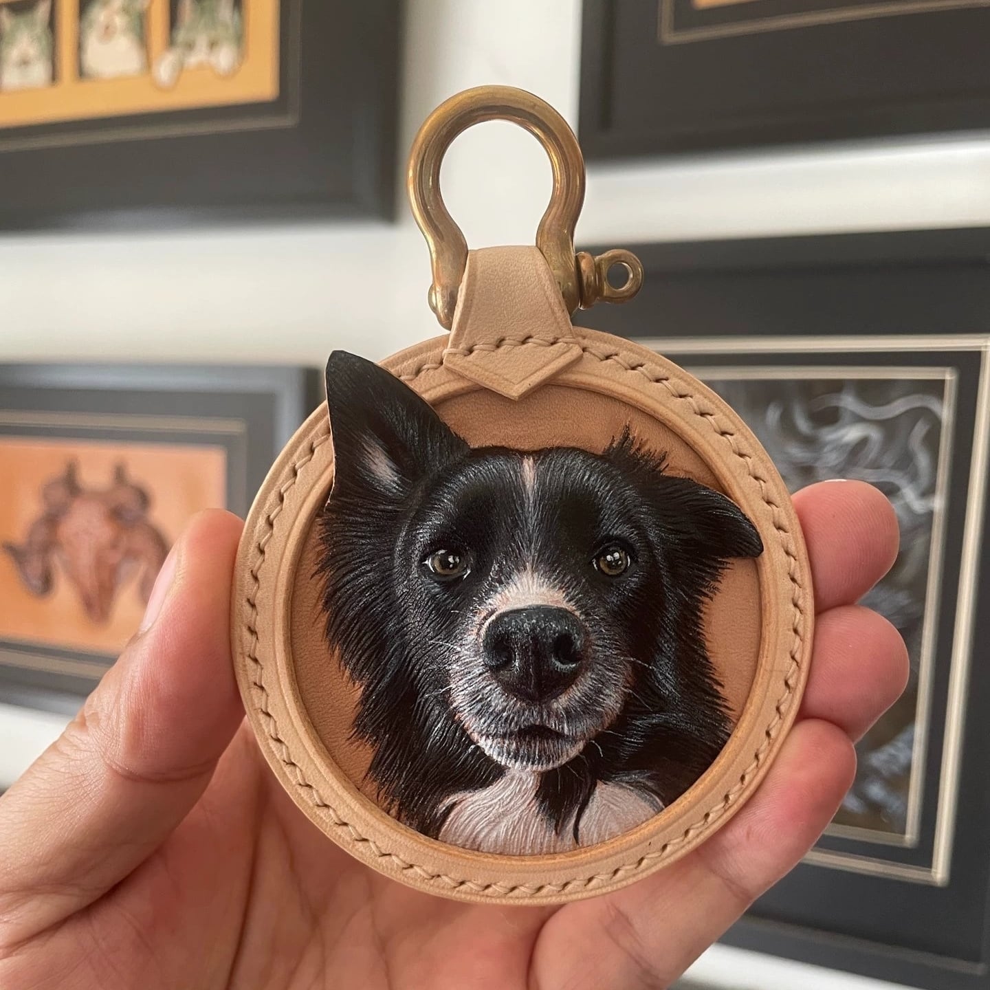 うちの子 キーホルダー ペット オーダー 皮彫刻キーホルダー 革の彫刻