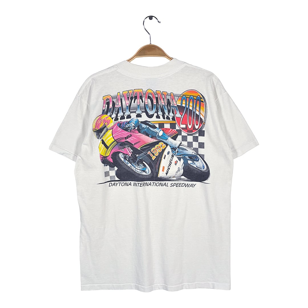 90s デイトナ200 モーターサイクル耐久レース USA製 ヴィンテージ Tシャツ ホワイト シングルステッチ ONEITA オニータ サイズL BZ0668