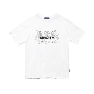 [SINCITY] 3 line cat logo t-shirt white 正規品 韓国ブランド 韓国通販 韓国代行 韓国ファッション シャツ Tシャツ