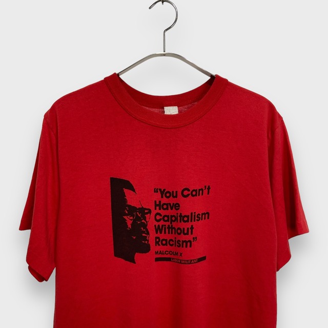 80s MalcomX マルコム 偉人Tシャツ プリントT メッセージT 赤 M
