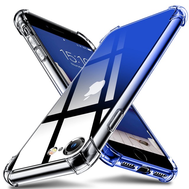 WYEPXOL 対応 iPhone SE3 [第3世代]/iPhone SE2 [第2世代]/iPhone 8/7 用のケース クリア 耐衝撃 四隅エアクッション TPU グラデーション色 軽量 薄型 アイフォン SE3 SE2 8 7 用ケース 透明 シリコン 衝撃吸収 耐久 黄変防止 指紋防止 滑り止め 脱着簡単 カバー 青 ZW78-66