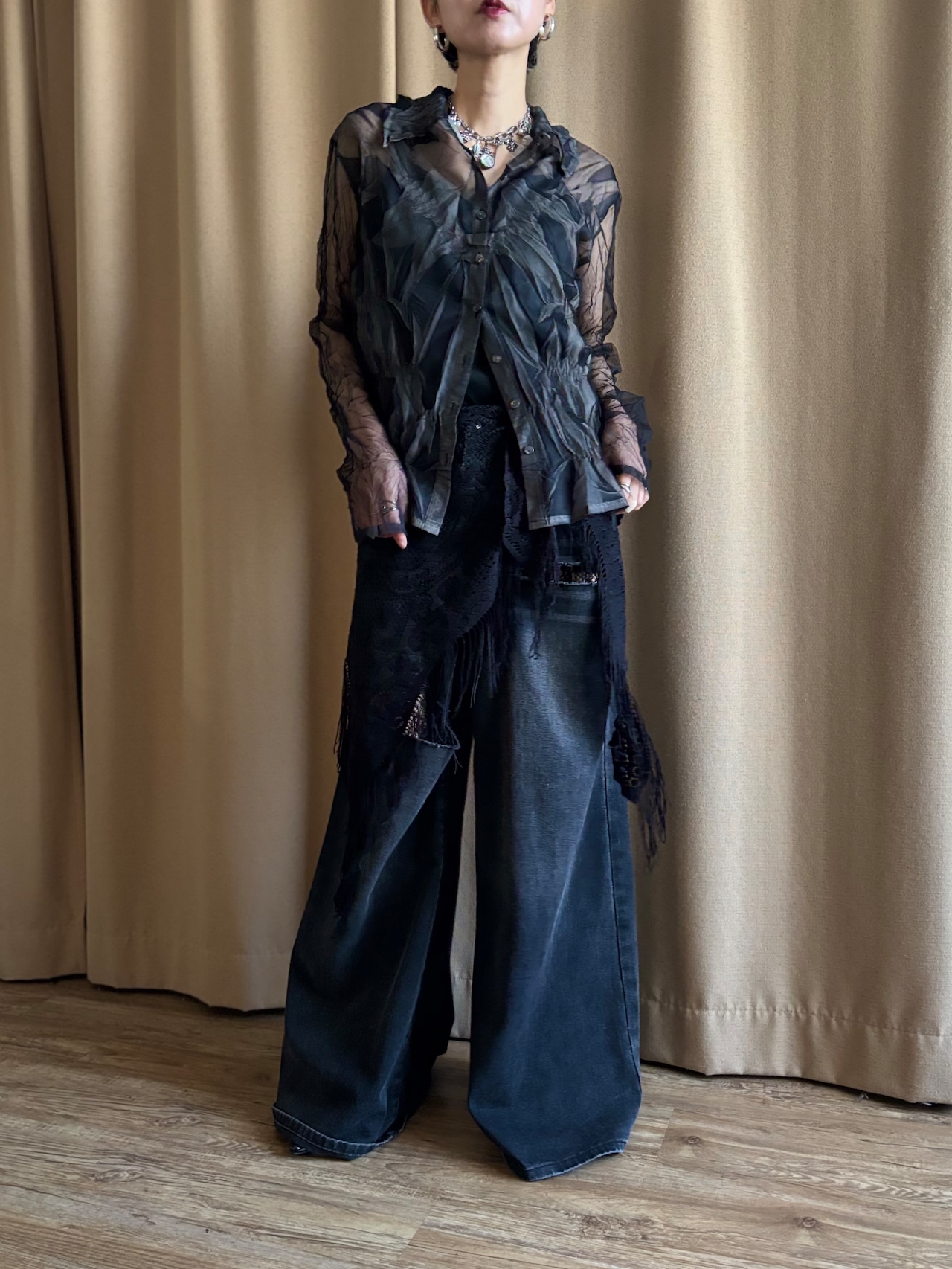 abstract mode sheer shirt-5135-1