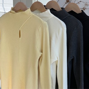 cutout-sleeve lace rib knit　J00344