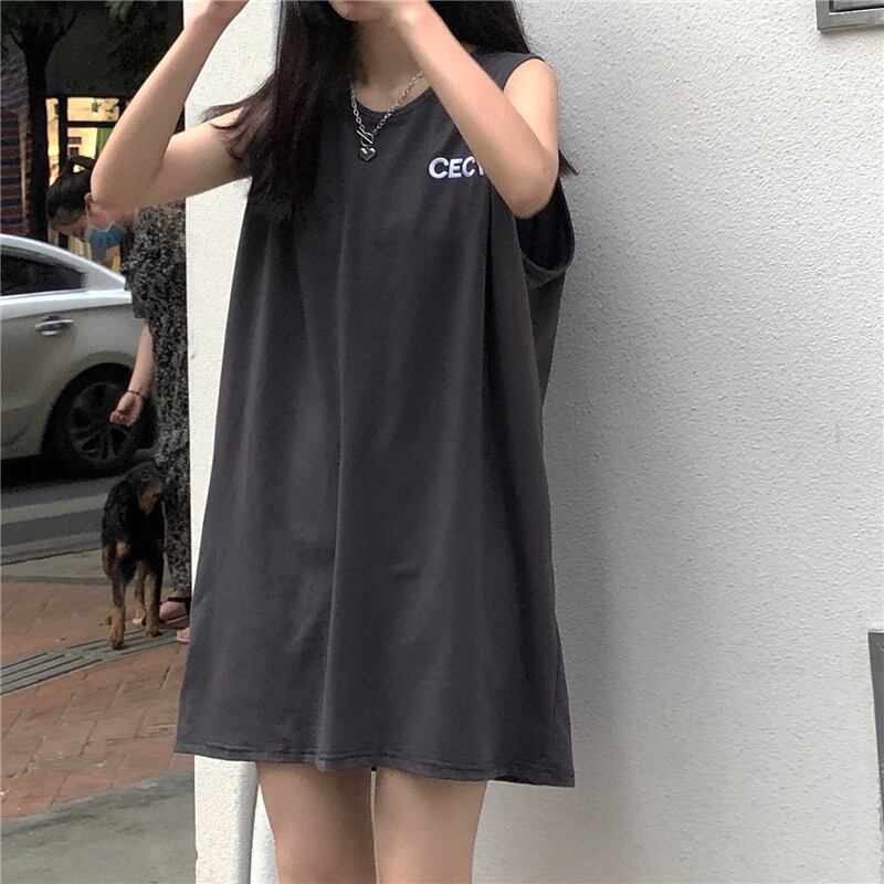 スカート サマー刺繍ソリッド カラールーズノースリーブTシャツ 夏物 ソリッドカラー ケッペル6752293472