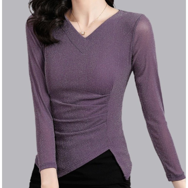 Vネック アシンメトリー 七分袖 トップス 1col　D00184