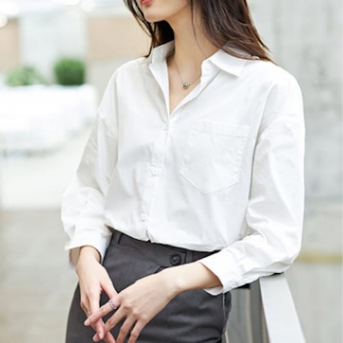 トップス レディース シャツ 長袖 長袖シャツ 襟付き シンプル 春 カジュアル ボタン ホワイト 白 10代 20代 30代 学生 通学 OL 通勤 オフィス ビジネス お出かけ かっこいい