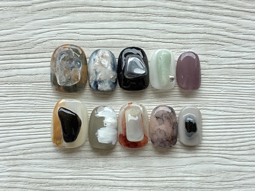 水晶×レインボーオブシディアン×テラヘルツ鉱石ネイルチップ