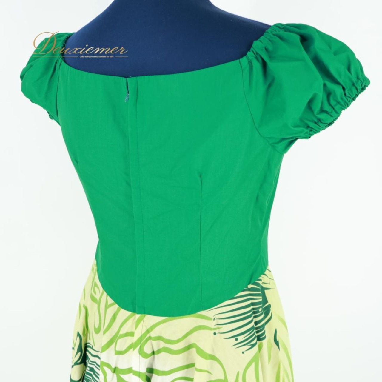 【美品 日本製 フラダンス衣装】グリーン Aqua Moana ワンピース ドレス 緑 黄緑 レフア柄 グラデーション 爽やか かわいい 花