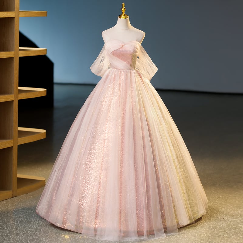 メタリックピンクシフォンドレス D0272