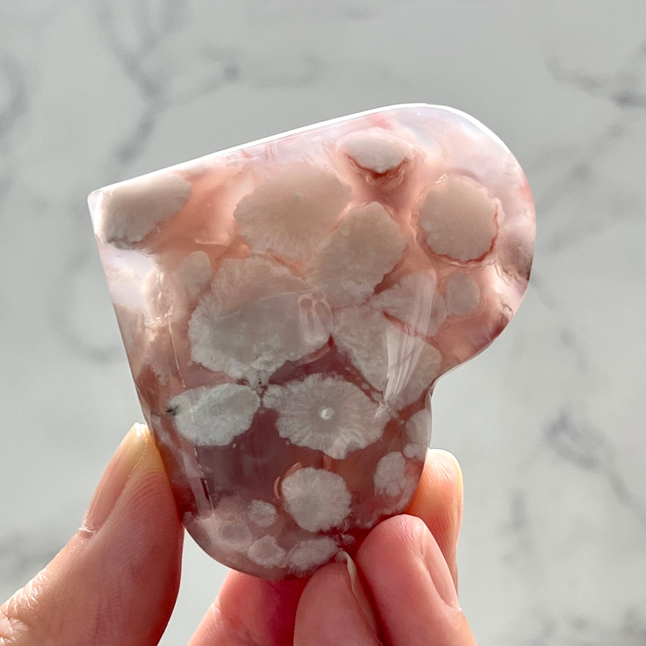 フラワーアゲート ハート3＊桜瑪瑙＊天然石インテリア＊パワーストーン＊天然石置き物