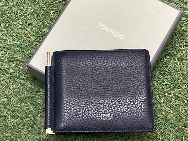 TOM FORD FOLDED WALLET  WITH MONEY CLIP NAVY/SILVER 053460