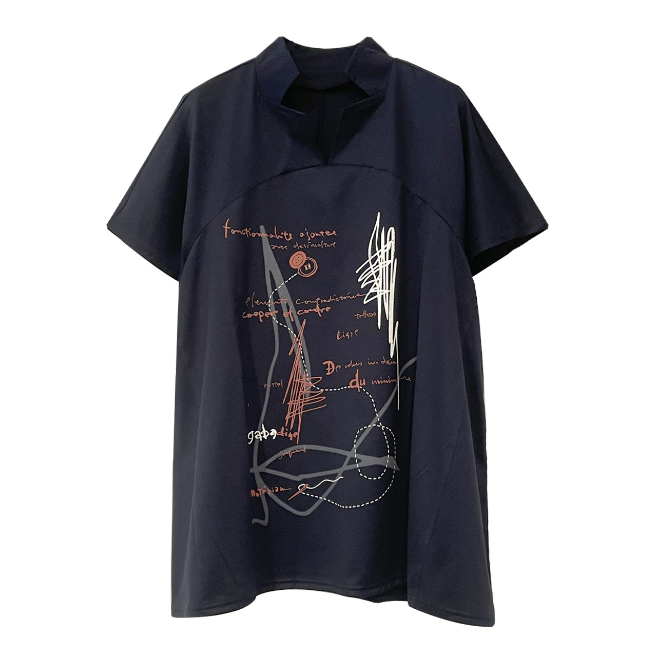 マテリアルプリントAラインチュニックカットソー【254-3215】Material print tunic top