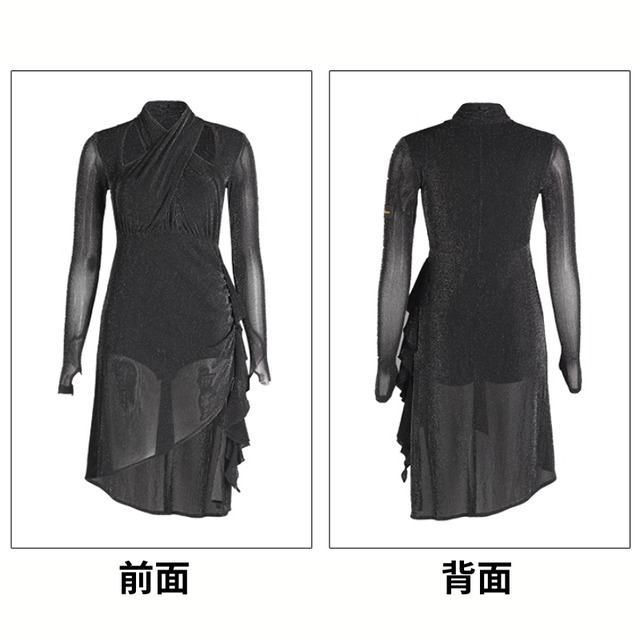 ラメグリッター ホルターネック クロスデザイン アシンメトリードレス 1col　D00471