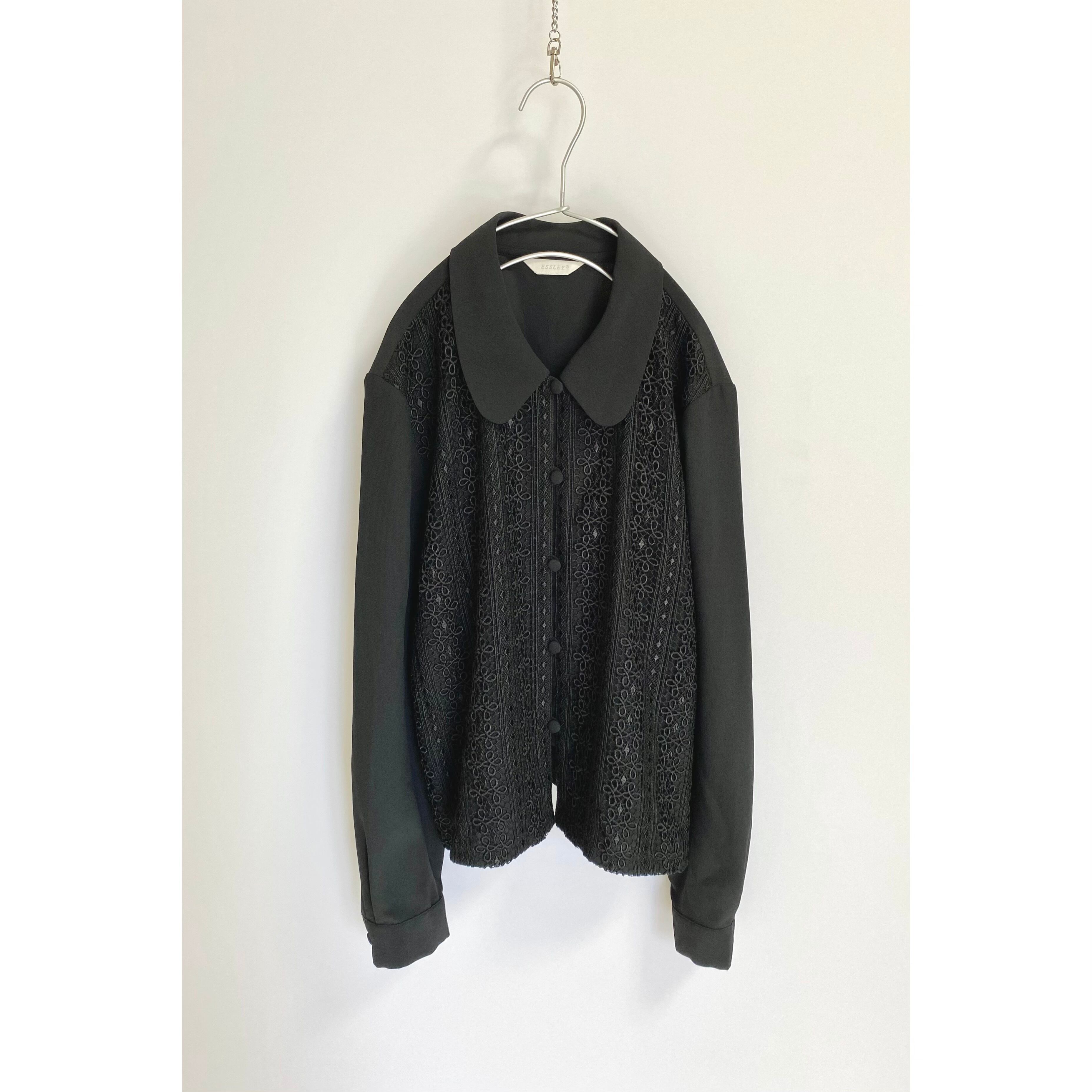 Vintage 80s retro black flower race blouse レトロ ヴィンテージ