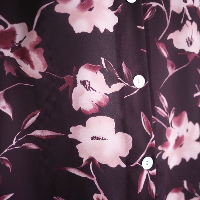 violet flower art pattern loose h/s see-through shirt