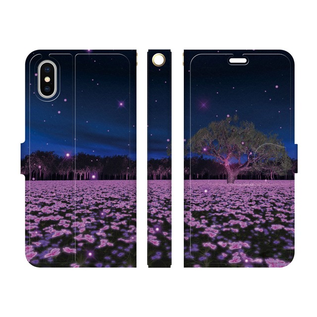 【iPhone 手帳型スマホケース】星降る花畑