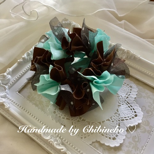 お花のコットンシュシュ♡(チョコミント)