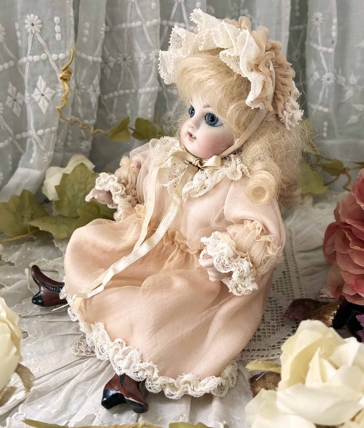 本日限定❤️ケストナーベビーちゃん♡アンティークビスクドール ドールドレス  ボネ 完成ドール】ケストナー・レスラー/オールビスク/19cm/ピンクドレス/円