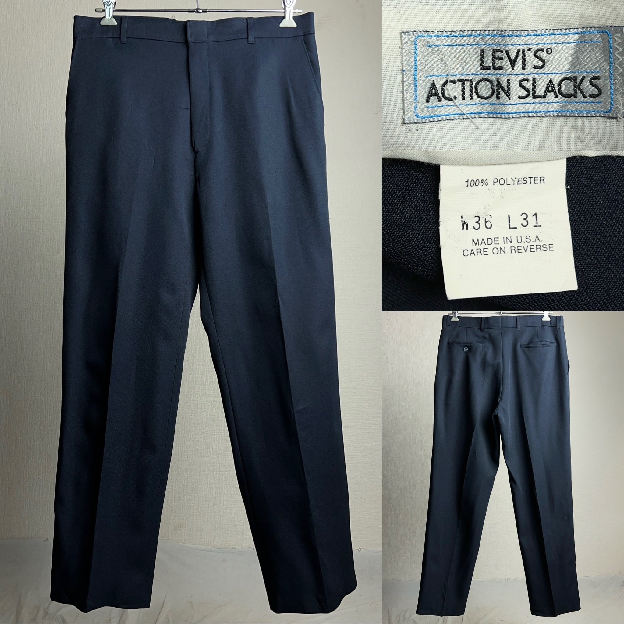 80's~90's LEVI'S ACTION SLACKS Navy USA製 W36 L31 80年代 90年代