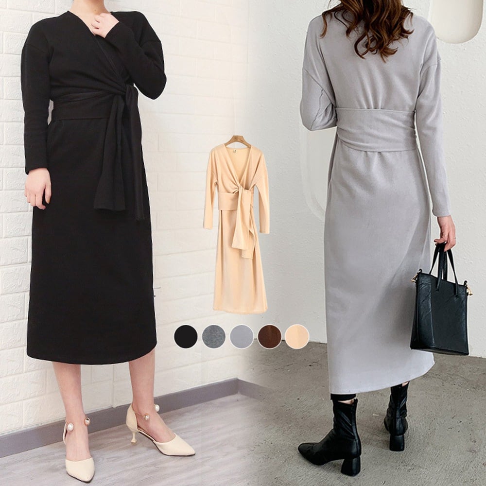 2022年新作 ワンピース ロングワンピ ハイネック Vネック 体型カバー スタイリッシュ