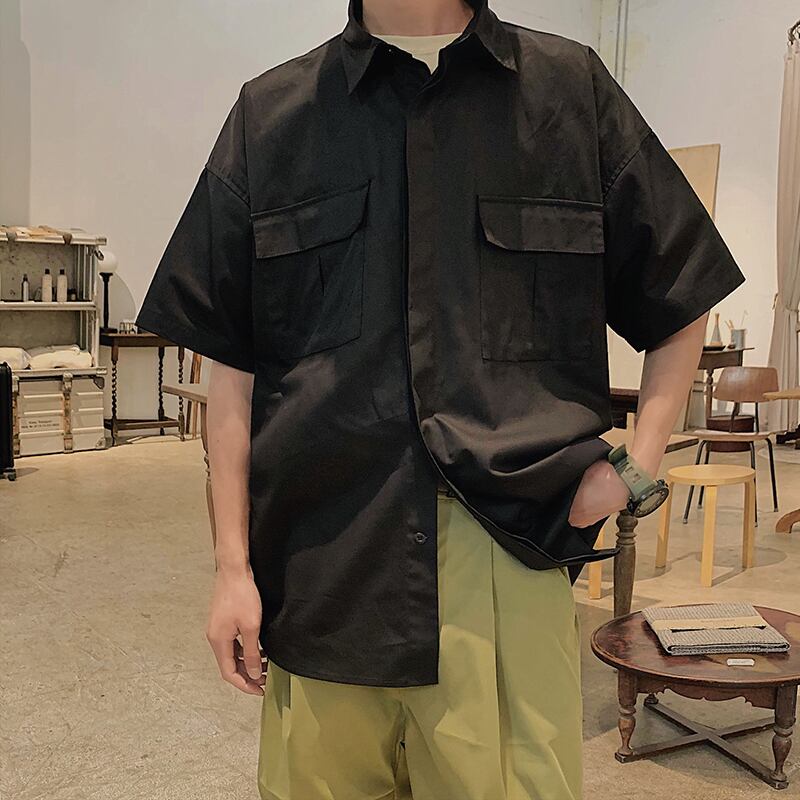 全3色 シャツ トップス 無地 カジュアル 羽織 半袖 重ね着